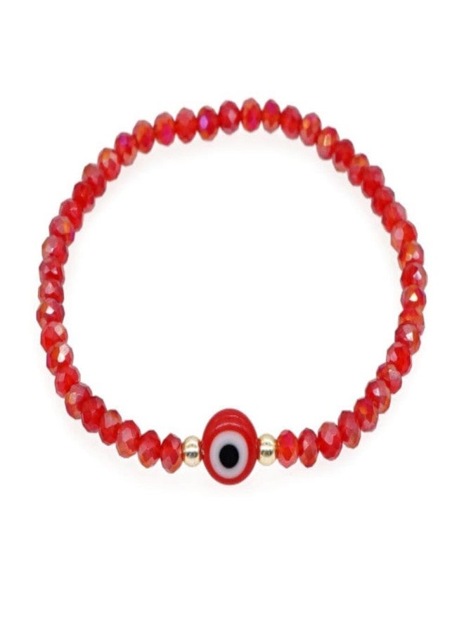 DATOA Evil Eye Rhinestone Crystal Bead Bracelet Handmade Beaded Stretch Bracelet Beach Jewelry-Red5